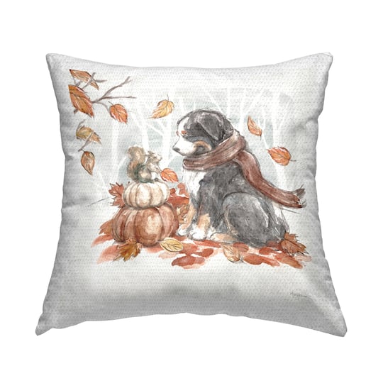 Stupell Industries Dog & Fall Pumpkins Outdoor Printed Pillow